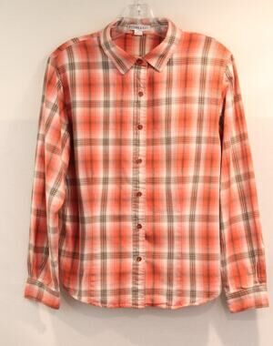 Pendleton Plaid Flannel Top Womens size L Orange Collar Long Sleeve Button-up